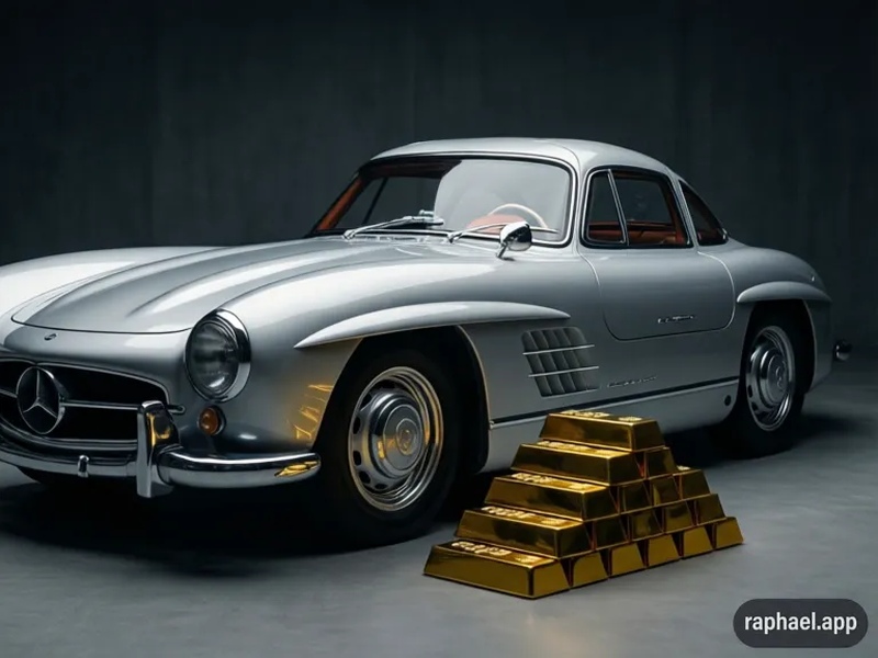 Mercedes neben Goldbarren