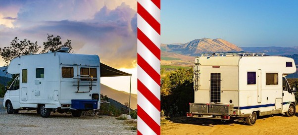 Zwei Wohnmobile und ein rot-weißes Klebenband